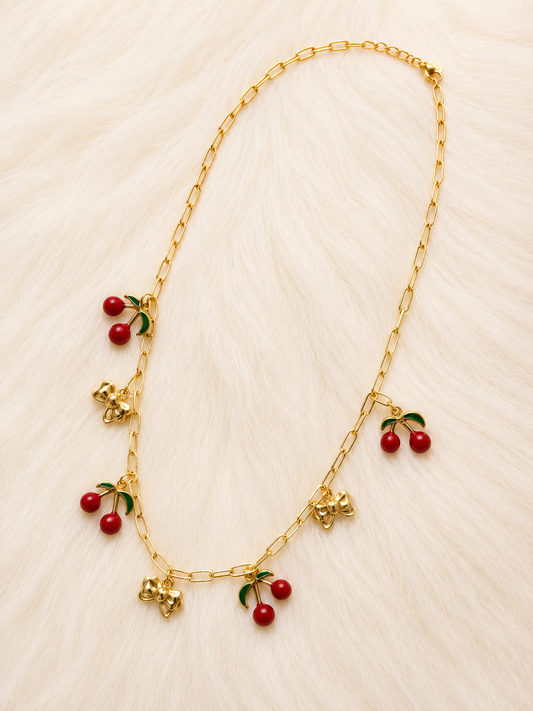 Bow and Cherry Necklace
